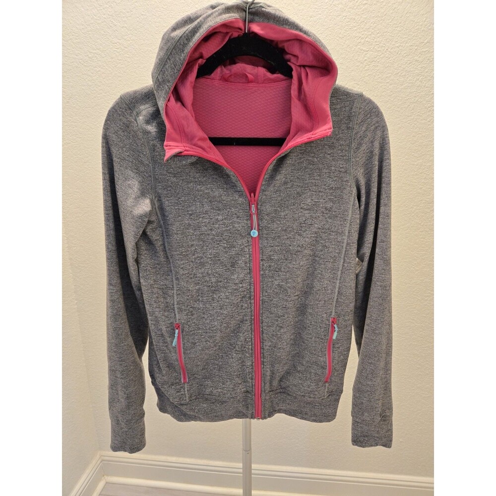 Ivivva Lululemon Girls 14 Reversible Full Zip Hoodie Gray Hot Pink Thumbholes